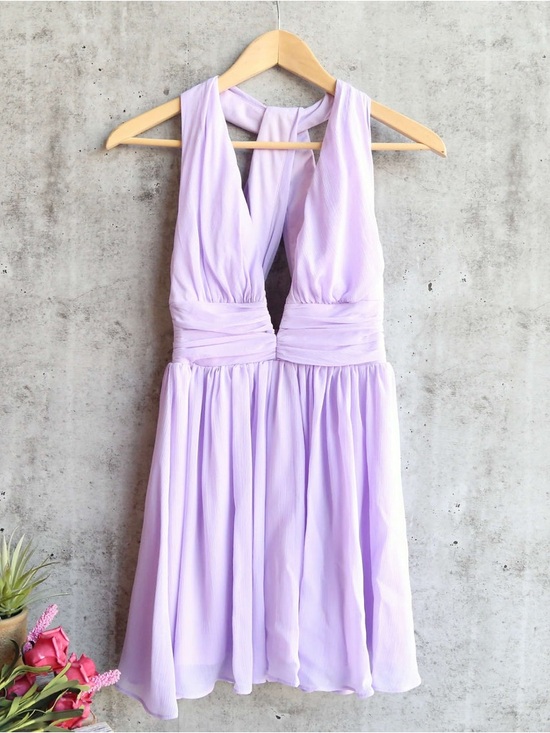 Selfie Leslie Dresses & Skirts - Selfie Leslie Lavender Deep V Chiffon Mini Dress